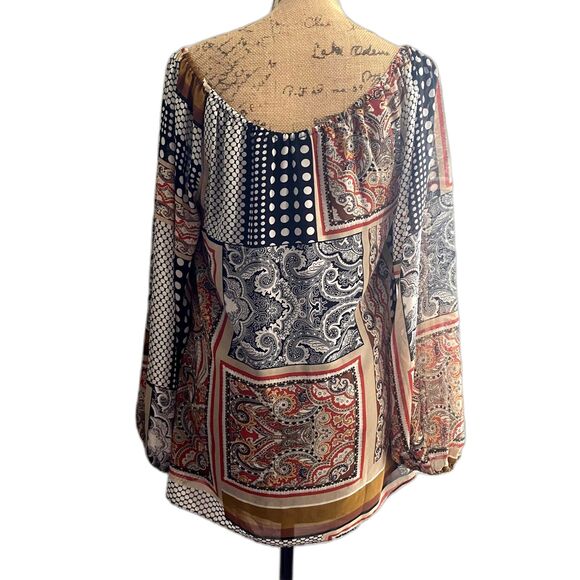 Boston Proper Mixed Print Peasant Blouse Flowy Oversized Bohemian Size Small - Picture 2 of 4